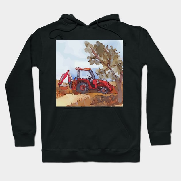 Kubota Tractor with Backhoe attached Hoodie by WelshDesigns